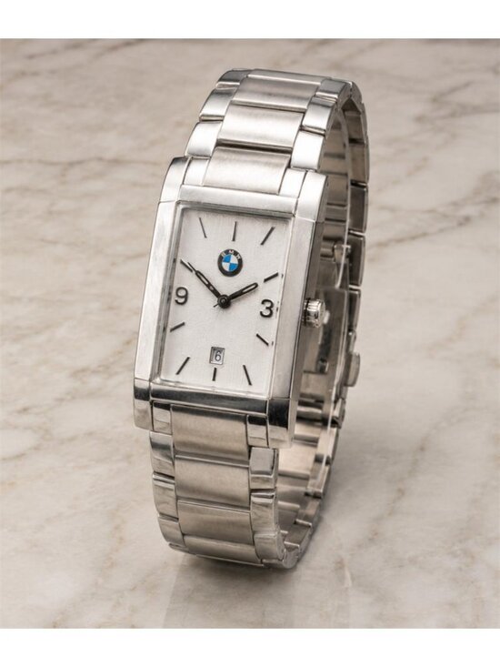 BMW Logo Rectangular Stainless Steel Bracelet Watch 5.5 In Wrist Silver Quartz main image 8